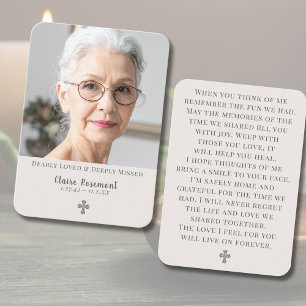 Elegant Cross Photo Memorial Prayer Card
