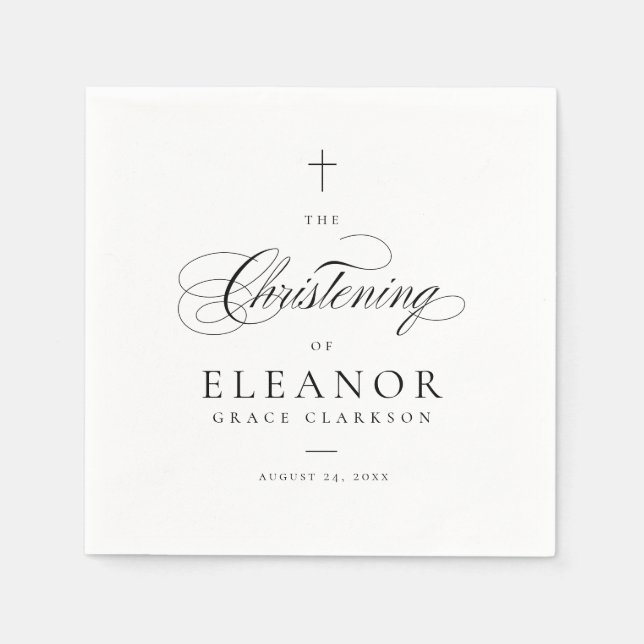 Elegant Cross Script Calligraphy Christening Napkin (Front)