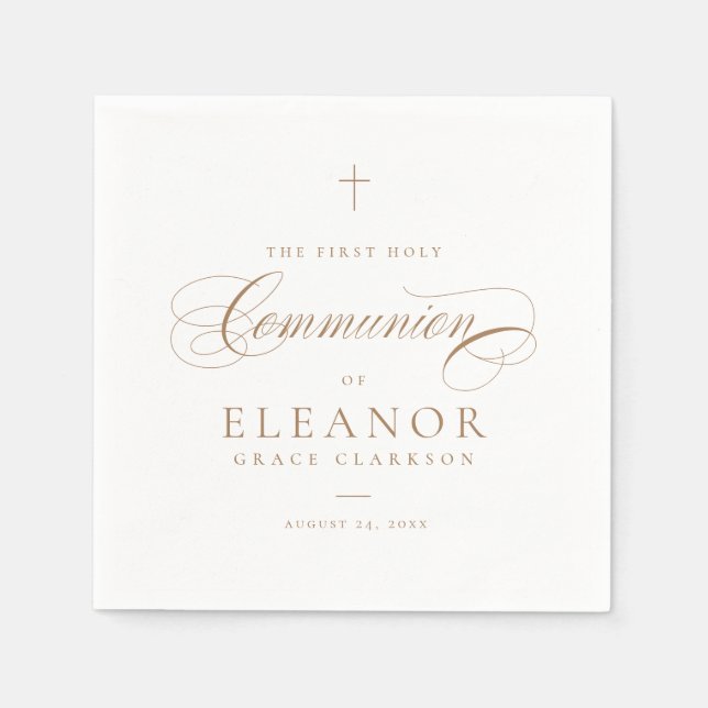 Elegant Cross Script Calligraphy First Communion Napkin (Front)