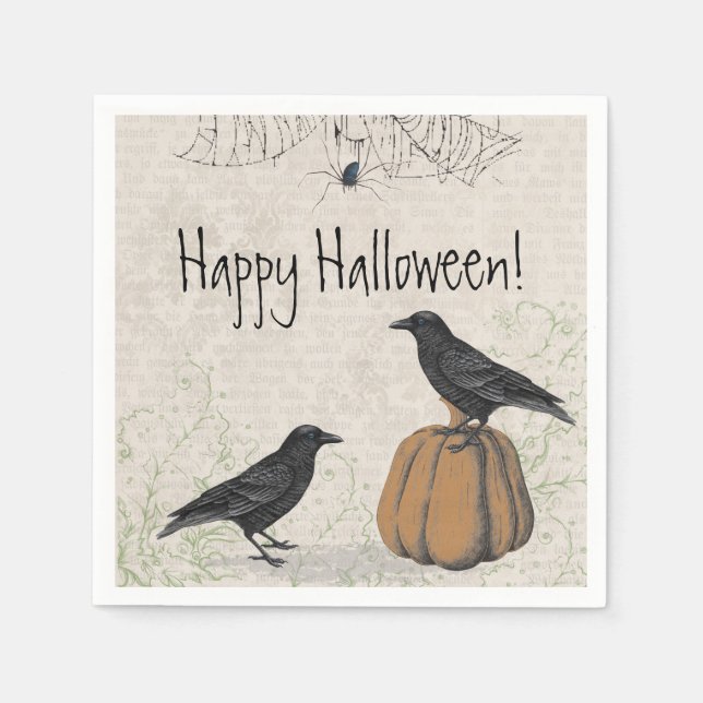 Elegant Crow Happy Halloween Napkin (Front)