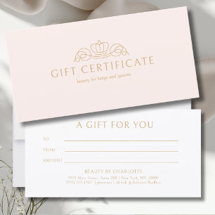 Elegant Crown Blush Pink Salon Gift Certificate