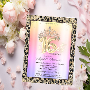 Elegant Crown Colorful Leopard Print Sweet 16   Invitation