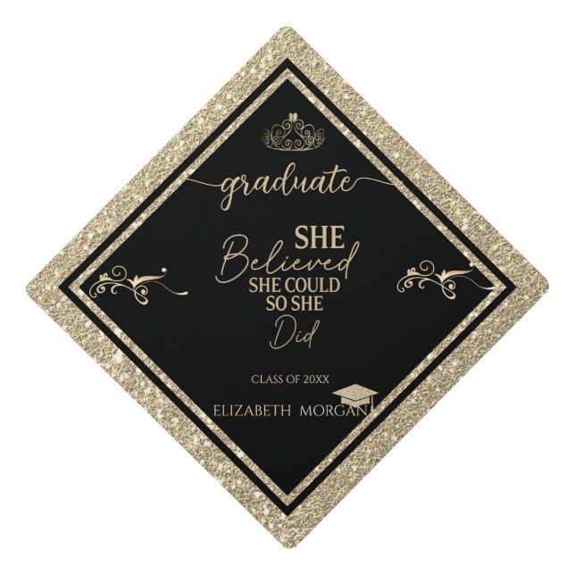 Elegant Crown Glitter Graduation Cap Glitter (Front)