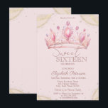 Elegant Crown Gold Glitter Corners Sweet 16   Invitation<br><div class="desc">A modern,  chic and glamorous Sweet 16 with gold glitter on a corner and crown on a pink background.</div>