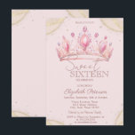Elegant Crown Gold Glitter Corners Sweet 16   Invitation<br><div class="desc">A modern,  chic and glamorous Sweet 16 with gold glitter on a corner and crown on a pink background.</div>