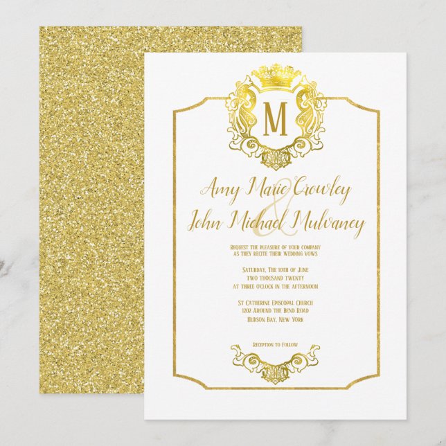 Elegant Crown Gold Royal Crest Wedding Invitation (Front/Back)