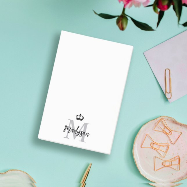 Elegant Crown Grey Monogram & Name Post-it Notes (Creator Uploaded)