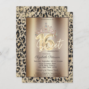 Elegant Crown Leopard Print Sweet 16 Invitation