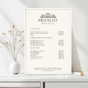 Elegant Crown Logo Beige Salon Price List Poster