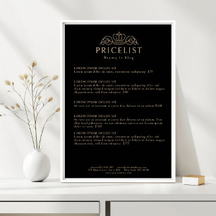 Elegant Crown Logo Black Salon Price List Poster