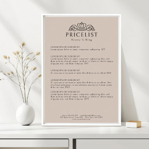 Elegant Crown Logo Light Brown Salon Price List Poster