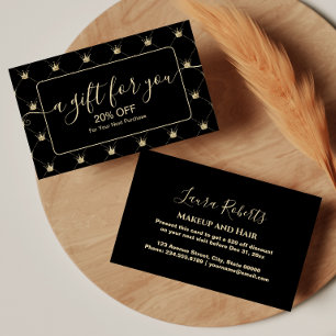 Elegant Crown Motif Black Gold Discount Card