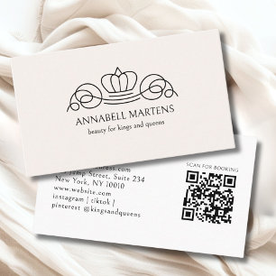 Elegant Crown Salon Beige QR Code Business Card