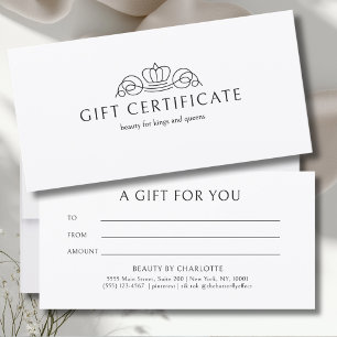 Elegant Crown Salon White Gift Certificate
