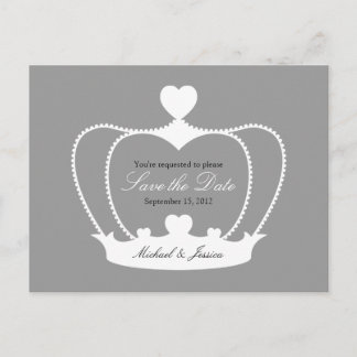 Elegant Crown Save the Date Postcard - Grey