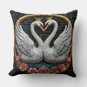 Elegant Crowned Swans Decorative Romantic Accent Throw Pillow