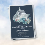 Elegant Cruise Ship Trip Women 60th Birthday Party Invitation<br><div class="desc">Elegant 60th birthday party cruise ship trip invitation for women. Personalize it with her name and the party details including the date,  cruise line,  departure port,  RSVP information,  and any other info needed. Design with a watercolor boat and beautiful flowers on a navy blue background and silver details.</div>