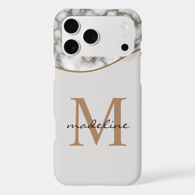 Elegant Crusted Gold Marble Black Grey Monogram 3  (Back)