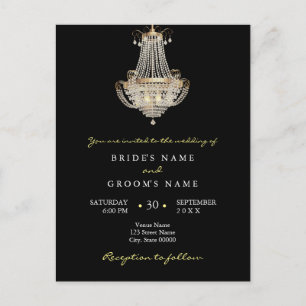 Elegant crystal chandelier wedding invitation postcard