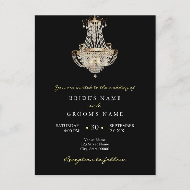 Elegant crystal chandelier wedding invitation postcard (Front)