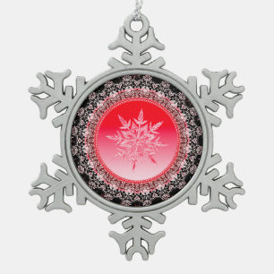 Elegant Crystal Snowflake Pewter Christmas Ornament