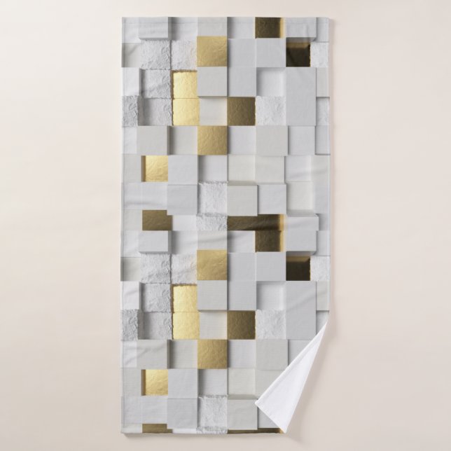 Elegant Cube wall 3D art- white and gold Bath Towel (Bath Towel)