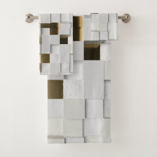 Elegant Cube wall 3D art- white and gold Bath Towel Set