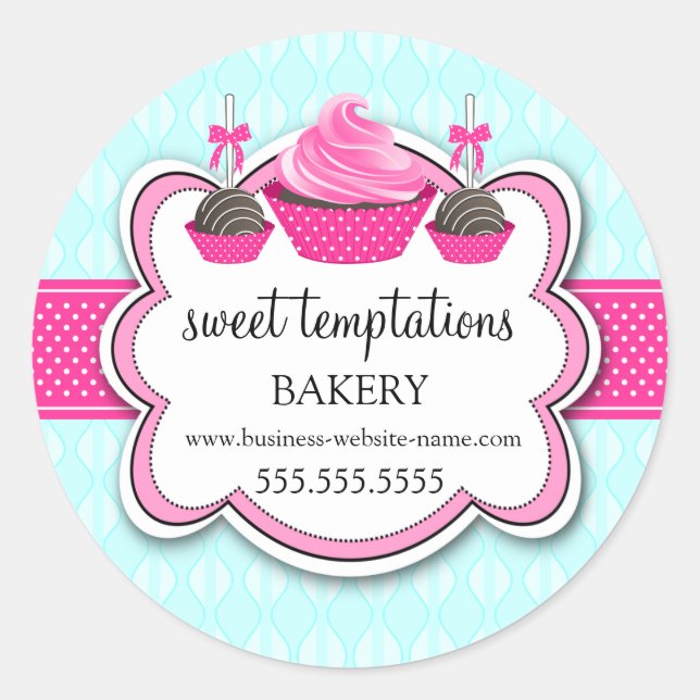 Elegant Cupcake and Cake Pops Bakery Packaging Cla Classic Round Sticker (Front)