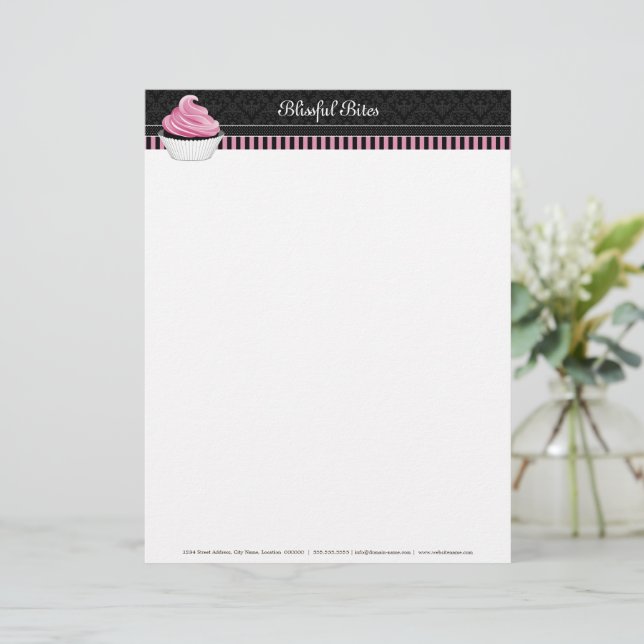 Elegant Cupcake and Damask Bakery Letterhead (Standing Front)