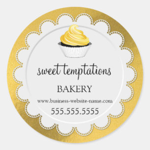Elegant Cupcake and Doily Faux Gold Foil Classic Round Sticker