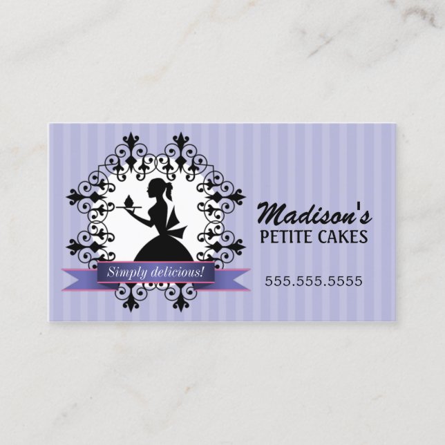 Elegant Cupcake and Lady Silhouette Business Card (Front)