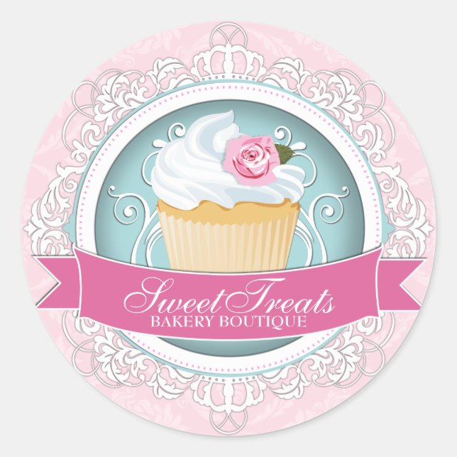 Elegant Cupcake Bakery Box Stickers (Front)