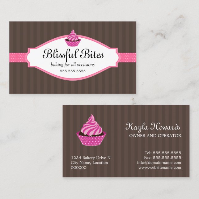 Elegant Cupcake Bakery Business Card (Front/Back)