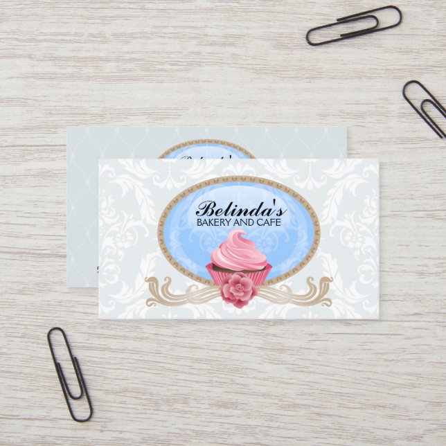 Elegant Cupcake Bakery Custom Business Card (Front/Back In Situ)