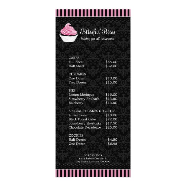 Elegant Cupcake Bakery Menu Price List (Front)