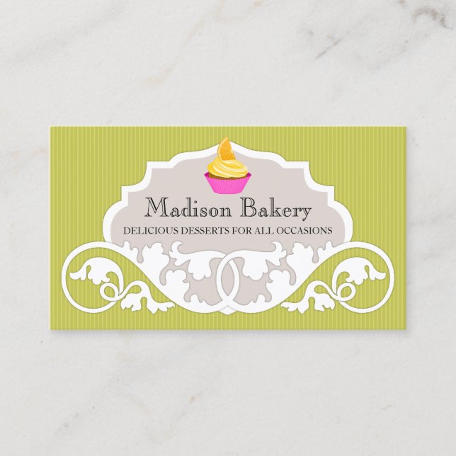 Elegant Cupcake Bakery Swirl Decoration Business Card (Front)