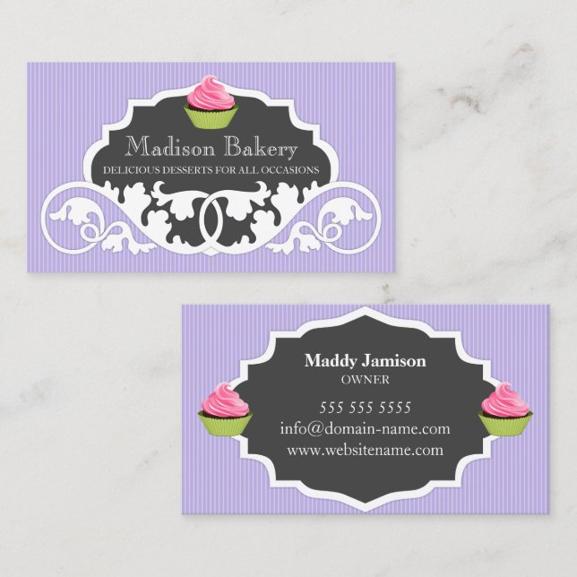 Elegant Cupcake Bakery Swirl Decoration Business Card (Front/Back)