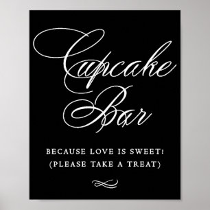 Elegant Cupcake Bar White Calligraphy   Chic Table Poster
