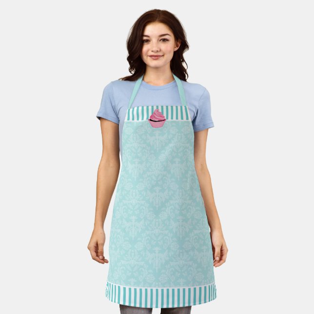 Elegant Cupcake Blue Damask Apron (Worn)