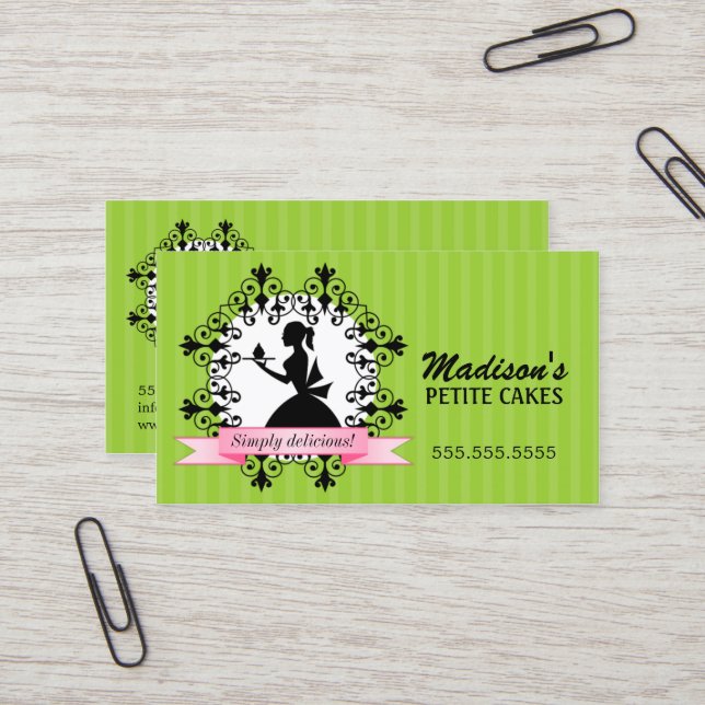 Elegant Cupcake Green Business Card (Front/Back In Situ)