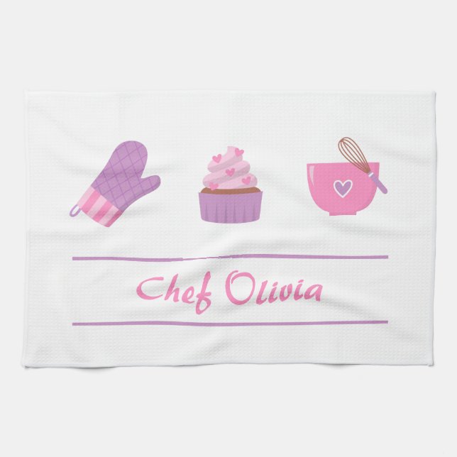Elegant Cupcake Mitten Baking Baker Cook Kitchen Towel (Horizontal)