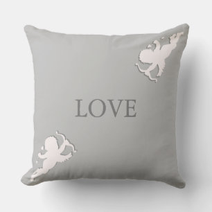 Elegant cupids in white on silver grey throw pillow