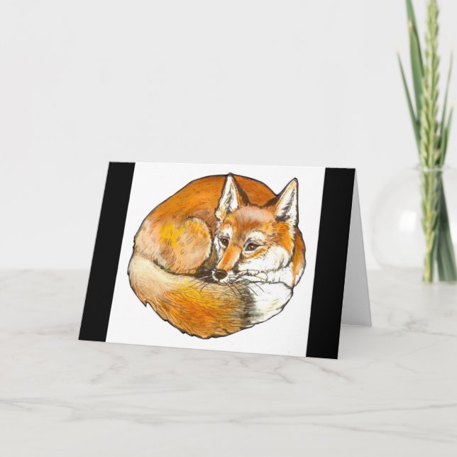 Elegant Curled Red Fox Greeting Card, Customizable Card (Front)