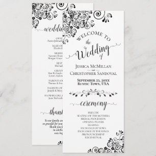 Elegant Curls & Swirls Black & White Wedding Program