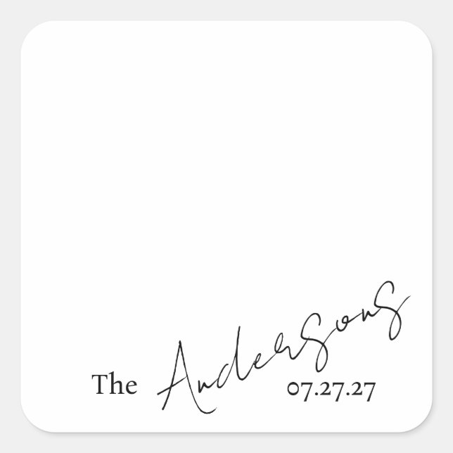 Elegant Cursive Custom Text Simple Wedding Square Sticker (Front)