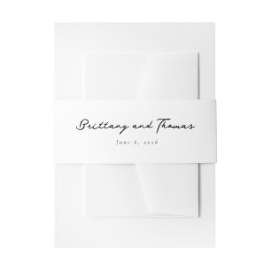 Elegant Cursive Names Minimalist White Invitation Belly Band