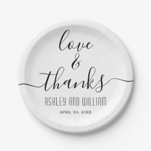 Elegant cursive script calligraphy wedding paper plate