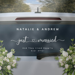 Elegant Cursive Script Just Married Wedding Car Window Cling