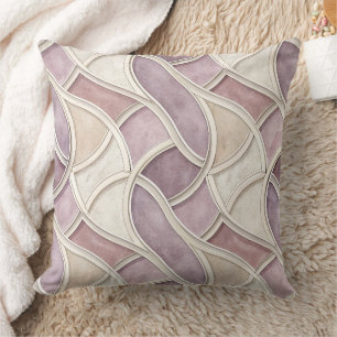 Elegant Curved in Cream and Lilac – Geometric Throw Pillow