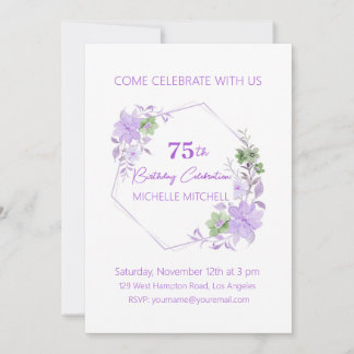 Elegant Custom 75th Birthday Lavender Floral Invitation